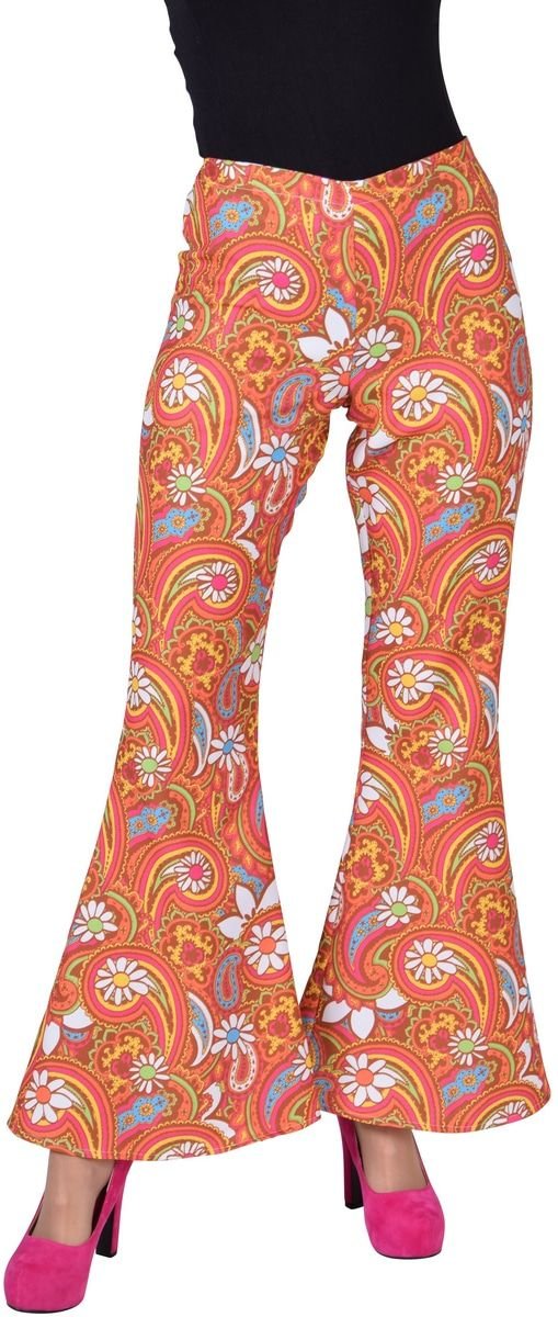 Hippie Kostuum | Vrolijk Tuintje Hippie Broek Oranje Vrouw | Large | Carnaval kostuum | Verkleedkleding